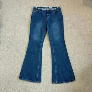 Mudd Blue Vintage Denim Frayed Waist Flared Jeans Mid Rise Cotton Size 7 Junior